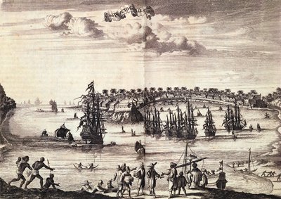 Vista del puerto y la ciudad de Galle, publicada en Ámsterdam 1676 de Dutch School