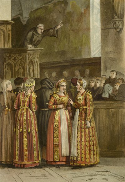 Mujeres en traje tradicional frisón, Países Bajos, siglo XV de Dutch School