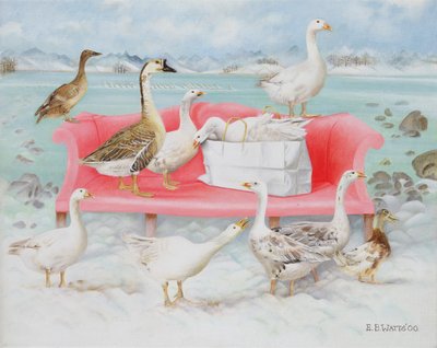 Gansos en sofá rosa, 2000 de E.B. Watts