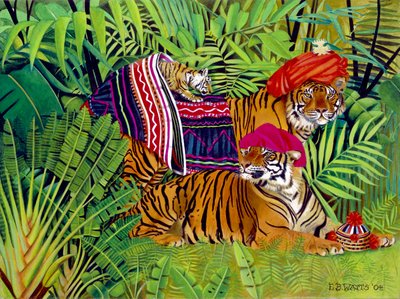 Familia de Tigres con Ropa Tailandesa, 2004 de E.B. Watts