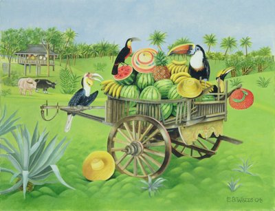 Tucanes y sandías en un carro tailandés antiguo, 2004 de E.B. Watts