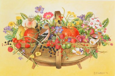 Cesta con frutas, flores y pinzones, 1991 de E.B. Watts
