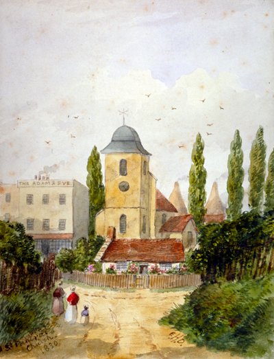 Iglesia Vieja de St Pancras y la Taberna Adam and Eve, Londres, 1830 de EH Dixon