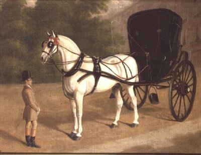 Un caballo gris y cabriolé con mozo de E.M. Fox