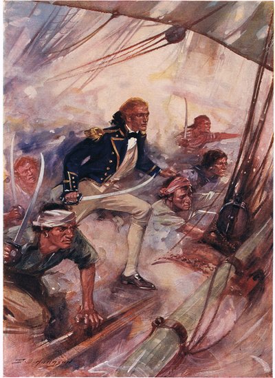 Nelson abordando el San Josef en la Batalla de San Vicente, ilustración de 