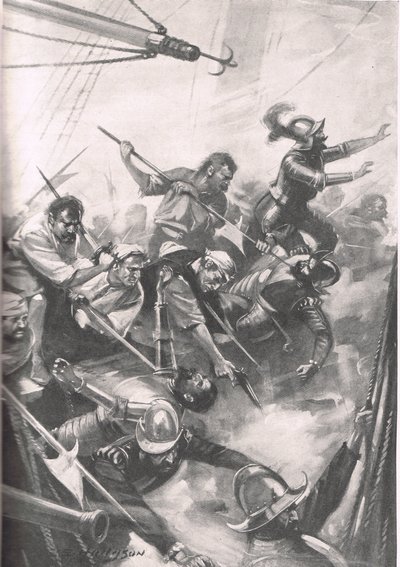 Los Ingleses Repelen a los Españoles en San Juan de Ulúa, ilustración de 