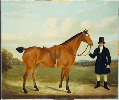 Un caballero sosteniendo su cazador en un paisaje de E.W. Gill