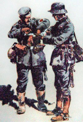 Ordenanza de primeros auxilios trata a un oficial herido en el frente occidental de E. (after) Dobrich