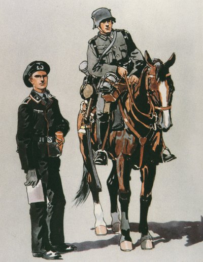 Oficial de tanque y soldado montado del ejército alemán de E. (after) Dobrich