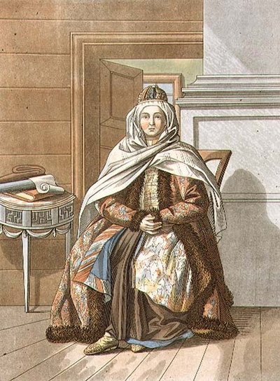 Mujer tártara de Tomsk, grabado por Jegor Skotnikoff de E. (after) Karnejeff