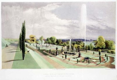 Jardín de la Terraza Inferior, Worsley Hall, pub. por Thomas McLean de E. Adveno Brooke