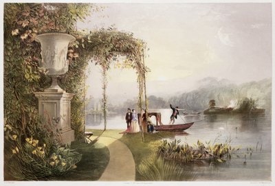 El lago, jardines de Trentham Hall, de 