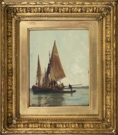 Barca veneciana en la laguna de E. Aubrey Hunt