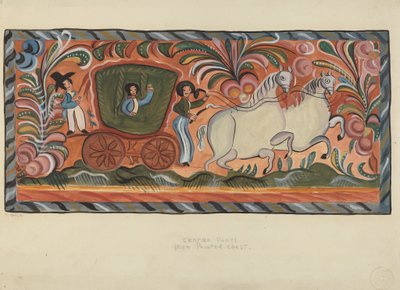 Cofre de pino nativo pintado al óleo de E. Boyd