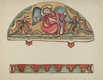 Luneta y detalle del altar de la iglesia en el Santuario, Chimayo de E. Boyd