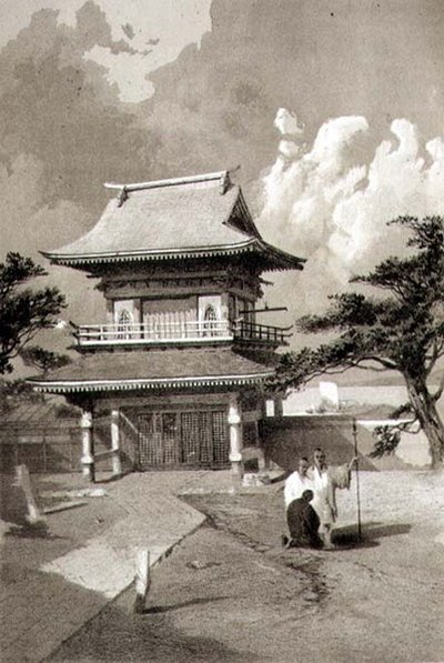 Entrada a un templo en Hakotadi, publicado por Sarony & Co., c.1856 de E. Brown