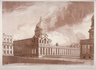 Vista del Incendio en el Hospital de Greenwich, Londres, en la Mañana del 2 de enero de 1779 de E Edye