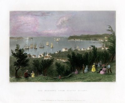The Narrows visto desde Staten Island, Nueva York, EE.UU., 1837 de E. Finden