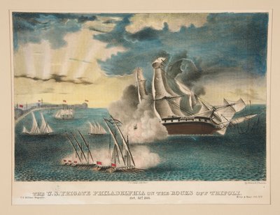 La fragata de EE. UU. Filadelfia en las rocas frente a Trípoli (de la revista militar de EE. UU. Army and Navy, Vol. II) de E. J. Pinkerton
