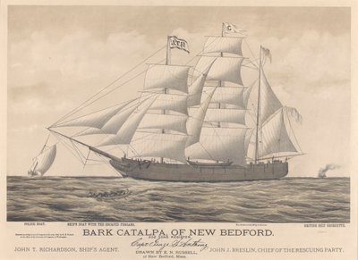 Barco Catalpa de New Bedford, lancha de la policía, barco y barco británico Georgette de E. N. Russell