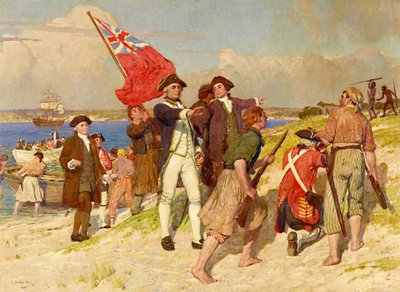 Desembarco del teniente James Cook en Botany Bay, 29 de abril de 1770 (pintura de E Phillips Fox) de E. Phillips Fox