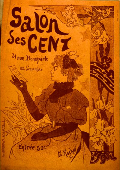 Una mujer examinando una invitación, Salon des Cent de E. Rocher