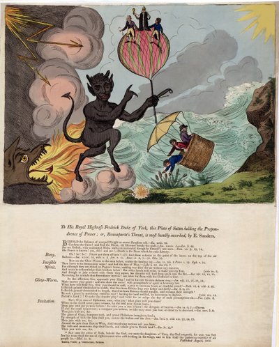 A Su Alteza Real Federico Duque de York, esta placa de Satanás sosteniendo la preponderancia del poder; o, la amenaza de Bounaparte, pub. 1803 de E. Sanders