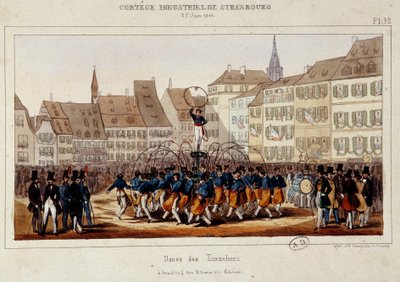 La danza de los toneleros durante el cortejo industrial en Estrasburgo el 25/06/1840 (litografía) de E. Simon