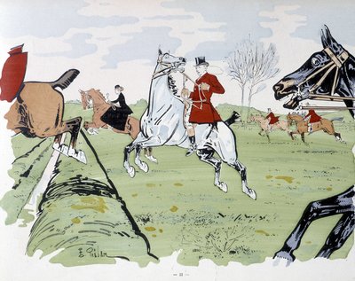 Carrera de obstáculos a caballo - dibujo de Thelem de E. Thelem