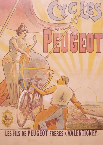 Póster publicitario de bicicletas Peugeot, finales del siglo XIX-principios del siglo XX de E Vavasseur