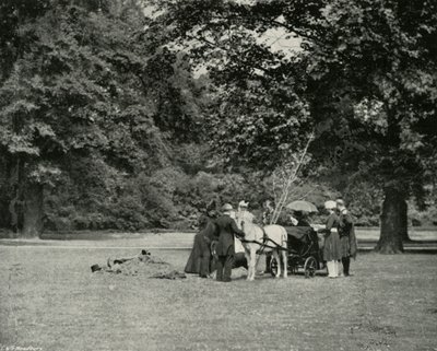 Su Majestad plantando un árbol en los terrenos del Palacio de Buckingham como un memorial del Jubileo, junio de E. and S. Woodbury