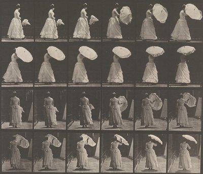 [Mujer Abriendo Parasol], 1883-86, impreso 1887 de Eadweard Muybridge