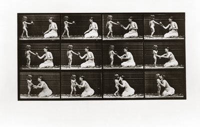 Niño llevando un ramo a una mujer, Placa 465 de Animal Locomotion de Eadweard Muybridge