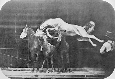 Saltando sobre tres caballos... caballo castaño Hornet, de 