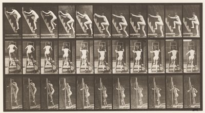 Placa 110. Ascendiendo escalera de mano, dos escalones a la vez de Eadweard Muybridge