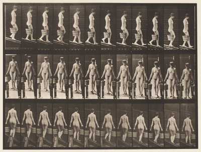 Placa 122. Descendiendo una pendiente, cubo de agua en cada mano de Eadweard Muybridge