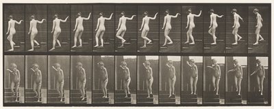 Placa 132. Bajando Escaleras, Girando para Mirar Alrededor y Saludando con la Mano de Eadweard Muybridge