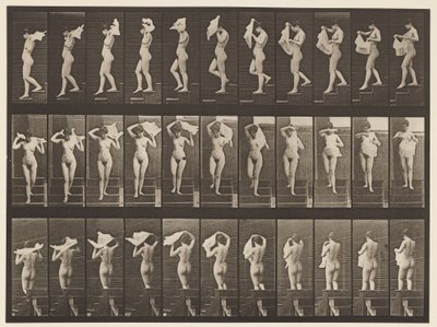 Placa 133. Bajando escaleras, lanzando un pañuelo sobre los hombros de Eadweard Muybridge