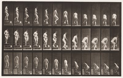 Placa 149. Bajando escaleras; agachándose para levantar una jarra de Eadweard Muybridge