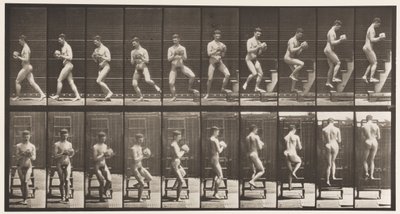 Placa 151. Descendiendo escalera, girando, roca en manos, 1872-1885 de Eadweard Muybridge