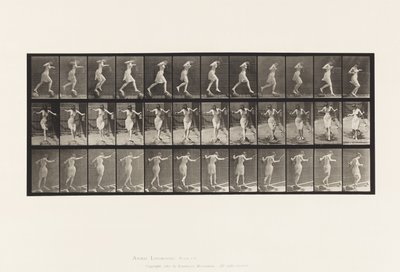 Placa 175. Cruzando el arroyo sobre piedras con caña de pescar y lata de Eadweard Muybridge