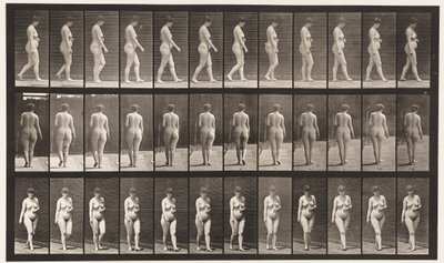 Placa 18. Caminando, mano izquierda sobre el abdomen de Eadweard Muybridge