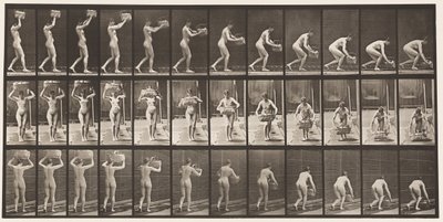 Placa 201. Quitando una cesta de 12 libras de la cabeza, poniéndola en el suelo de Eadweard Muybridge