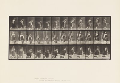 Placa 217. Agachándose, levantando y cargando una cesta de 30 lb, 1885 de Eadweard Muybridge