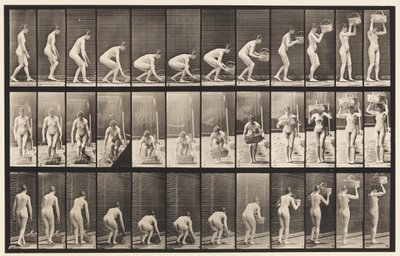 Placa 221. Agachándose y Levantando una Cesta de 12 lb a la Cabeza de Eadweard Muybridge