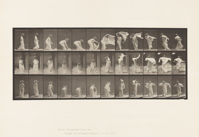 Placa 233. Levantando un chal, poniéndolo alrededor de los hombros, girando de Eadweard Muybridge