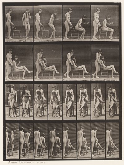 Placa 239. Dos modelos; uno de pie, el otro sentado, cruzando las piernas de Eadweard Muybridge
