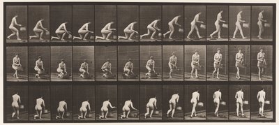 Placa 251. Arrodillándose sobre la rodilla izquierda, cesta en la mano izquierda, y levantándose, 1872-1885 de Eadweard Muybridge