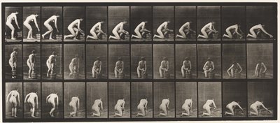 Placa 252. Arrodillándose sobre la rodilla derecha y fregando el suelo, 1872-1885 de Eadweard Muybridge