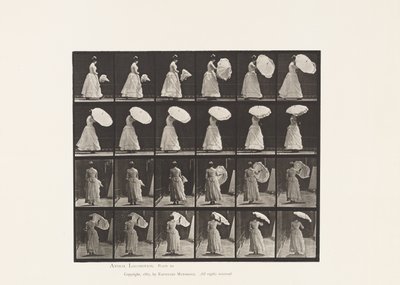 Placa 38. Caminando, Abriendo el Parasol, 1885 de Eadweard Muybridge